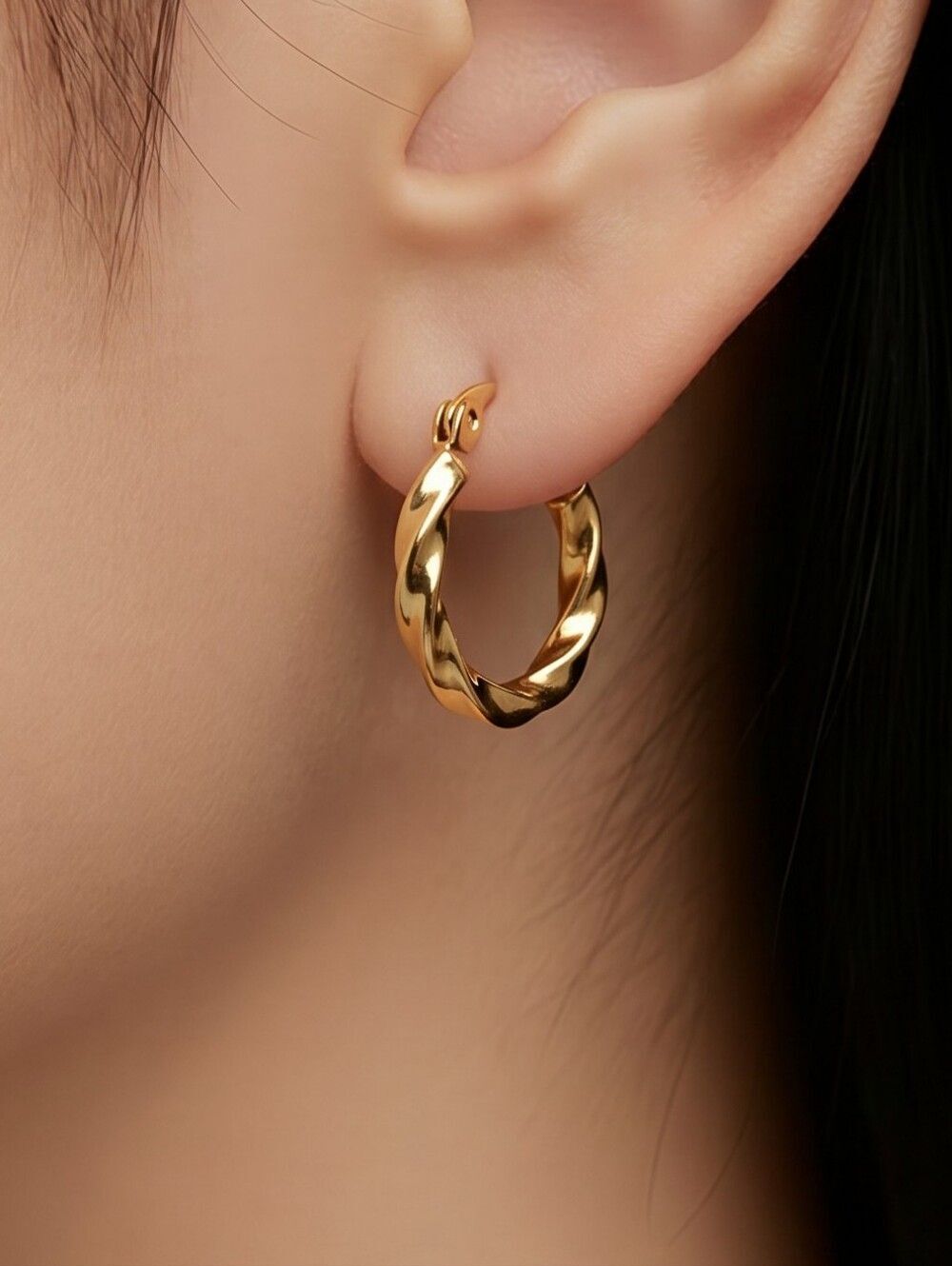 16mm Twisted Gold Hoop Earrings 18K Gold Plated Stainless Steel Rope Design